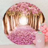Aperturee - Pink Floral Trees Road Scenery Round Spring Backdrop